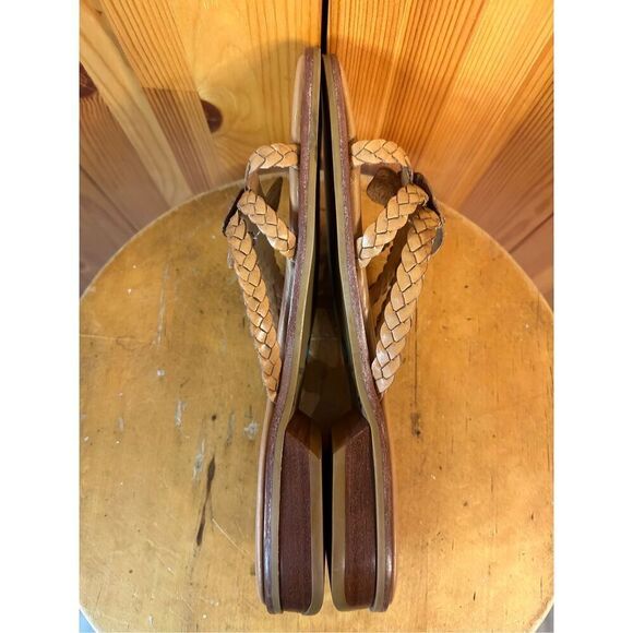 Nicole Ladies Size 8.5M Tan Brown Braided Faux Leather Flower Sandals Slide Ins - Picture 6 of 8